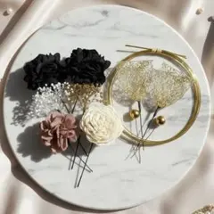 ドライフラワー 桃黒 可愛い 成人式 髪飾り 振袖 水引 卒業式 七五三 前撮