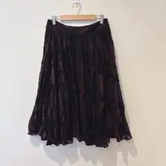 スウィング フロッキー 花柄 フレア スカート ボルドー 透け感40 Mのサムネイル