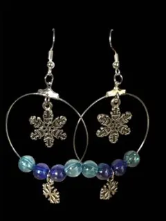 雪のフープピアス　ハンドメイド