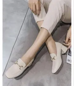 パンプス　ローファー　チャンキーヒール