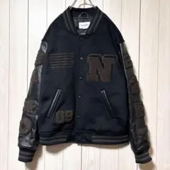 極美品 BOLINI ボリーニ ウール レザー切り替え ワッペン ブラック L