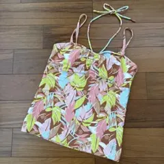 CLAP Tank Top, Size M, Leaf Pattern, Pink/Brown, All-over Print, Fitness/Yoga