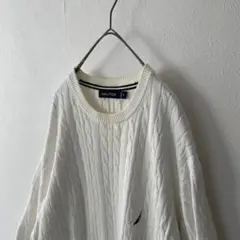 ノーティカ【M】ロゴ刺繍ケーブルニット長袖　U字