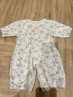 西松屋 ツーウェイオール 50-60 新生児 花柄 イエロー 綿100% リボン