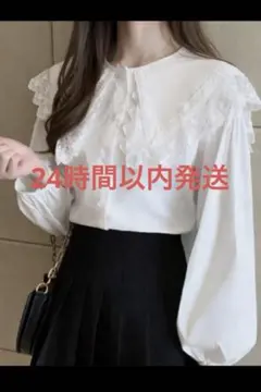 SHEIN フリル付きホワイトシャツ 長袖