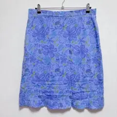 USA製✨️フレッシュプロデュース 花柄 スカート フリル L 紫 藍 翠 綿