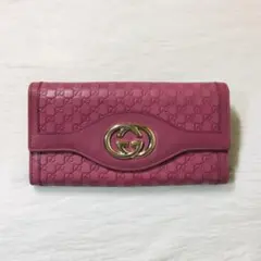 早い者勝ち　人気　GUCCI グッチ　長財布　シマレザー　ピンク　GG ロゴ