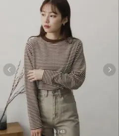 SENSE OF PLACE リンガーボーダーロングTシャツ ブラウン