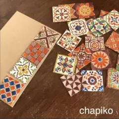 ハンドメイド♪タイル柄ポーリッシュ布シール【オレンジ】スクエア型 北欧 22枚