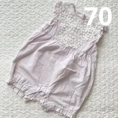 美品 プティマイン 半袖 レース付きロンパース