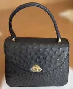 高級 オーストリッチ ハンドバッグ ショルダーストラップ付 グリーン36万円 オーストリッチ ハンドバッグ 2WAY ショルダーストラップ付 グリーン36