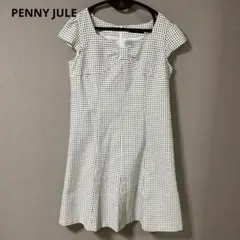 PENNYJULE 白黒ドット柄 半袖ひざ丈ワンピース Lサイズ 255