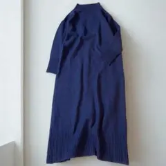 シンプリシティエ ハイネック リブニットロングワンピース ネイビー