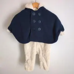 bebeネイビーポンチョとTOPVALUフード付モコモコカバーオールのセット