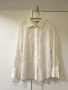 【H&M】シアーシャツ 柄入り ホワイト M レディース