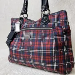 【極美品】 COACH ポピー トートバッグ チェック柄 シグネチャー 大容量