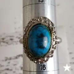 ターコイズカラーのシルバー調リング フリーサイズ 昭和レトロ ビンテージ