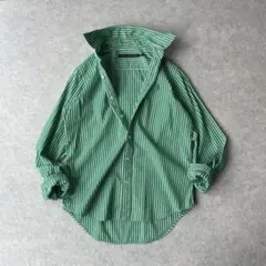 美品 ラルフローレンスポーツ ストライプシャツ 長袖 ポニー刺繍 サイズ6 緑