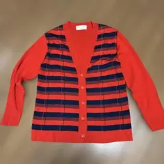 赤とネイビー ストライプ カーディガン