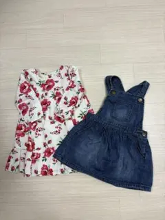 【GAP Baby】花柄ワンピース デニムジャンパースカート