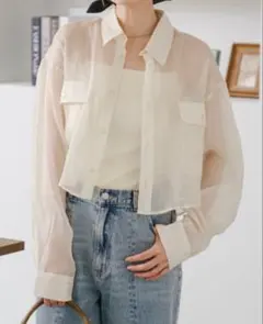 美品　カスタネ　kastane オーガンジークレープシャツ　シースルーシャツ　Sのサムネイル