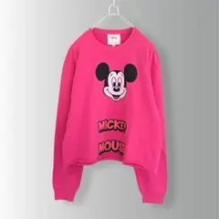 ミッキーマウス プリント スウェット ピンク カットオフ ショート丈 ※着画あり
