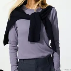 ソフトリブクルーネックＴ長袖XLサイズ ライトパープル