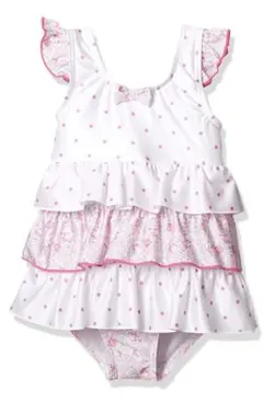 新品未使用　水玉&小花柄　ピンク　水着 女の子 ワンピース　90