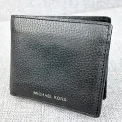 良品マイケルコース★メンズ二つ折り財布 小銭入れ有 グレインレザー 本革 黒