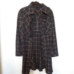 ●ANGLE チェック柄胸元フリルシャツワンピ●