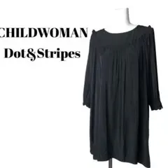 Dot&Stripes CHILD WOMAN切替ギャザー ワンピース☆ブラック