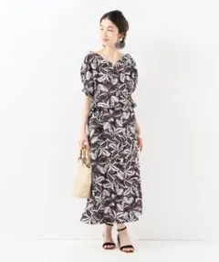 NOBLEボタニカルプリントセットアップ　ワンピーススカートブラウスノーブル