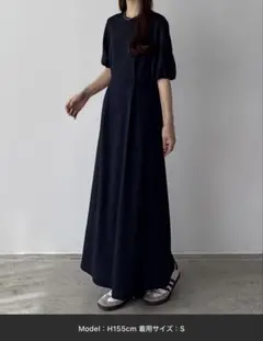 callautia パフスリーブ　バックリボン　カットソーワンピース　ネイビーSのサムネイル