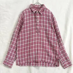美品◆サムシング 長袖 シャツ チェック プルオーバー 綿100 古着 赤 Mのサムネイル