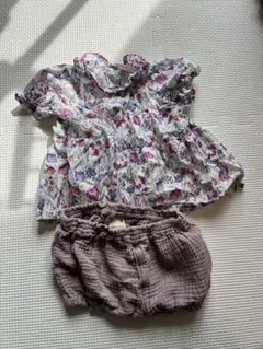 petit main プティマイン　花柄トップスとショートパンツセット 80