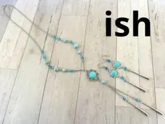 【A132】ishハウライトターコイズ・ドロップネックレス＆ピアス