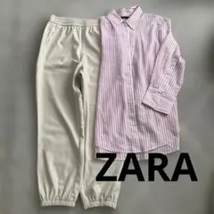 ZARA レディース　USAサイズS ストライプシャツ、ジョガーパンツ