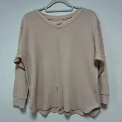 UNIQLO ユニクロ ワッフル クルーネックV長袖 ピンクベージュ XL