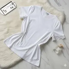 美品✨ ザラ ZARA 袖 レース Tシャツ ホワイト 半袖 上品 大きめ 人気