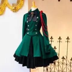 軍服 ワンピース ロリータ コスプレ ハロウィン グリーン　ゴスロリ　Lサイズ