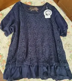 タグ付き！Bon voyage 5Lサイズレースシフォン切替トップス