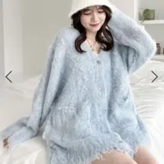 シャギーチュニックカーディガン Heather ヘザー ニット　新品　水色