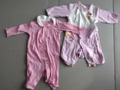 【まとめ売り70cm】ベビー　カバーオール　ミニーマウス　ドット柄　長袖　セット