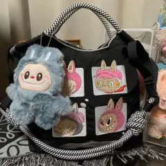 ラブブ刺繍ショルダーバッグファスナー付きナイロン エコバッグ