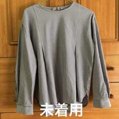 秋しまむら未使用ブラウス見えストライプカットソートップス長袖Mサイズオフィス