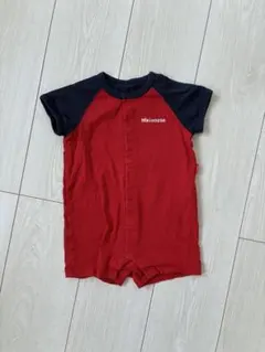 【 美品 】 ミキハウス バックロゴ 赤 半袖 ロンパース 80