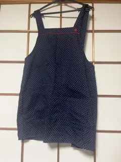 Polo ネイビー ドット柄 サロペットエプロン