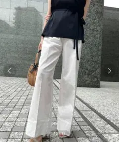 anuans ダブルベルトハイウエストワイドパンツ