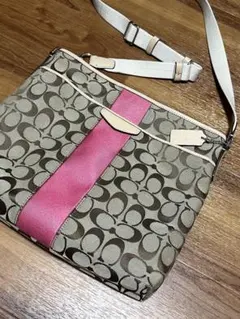 美品 コーチ ショルダーバッグ シグネチャー キャンバス レザー