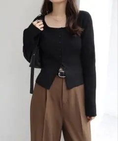 andme ボートネックリブニットカーディガントップス